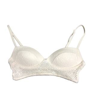 Victoria Secret ivory cream lace polka dot pull on padded demi bra SIZE X-Small